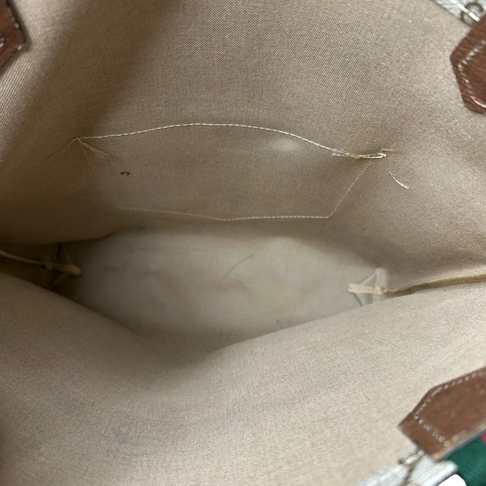 GUCCI Vintage GG Supreme Web Tote Bag Monogram Canvas Brown Leather Italy - Picture 9 of 16